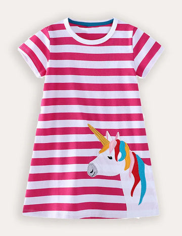 Unicorn Applique Stripe Cotton Dress